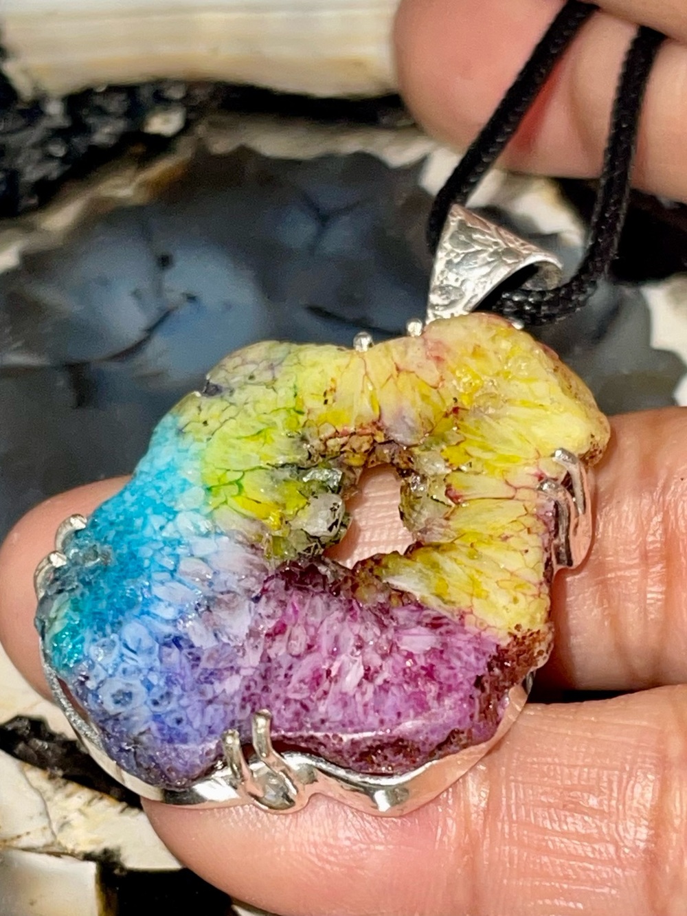 Colorful Solar Quartz Pendant 1 7/8”